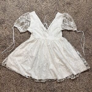 Freesia Dress Mini Lacey Overlay Short Puff Sleeve Bonita Boho Fairy Wedding XL